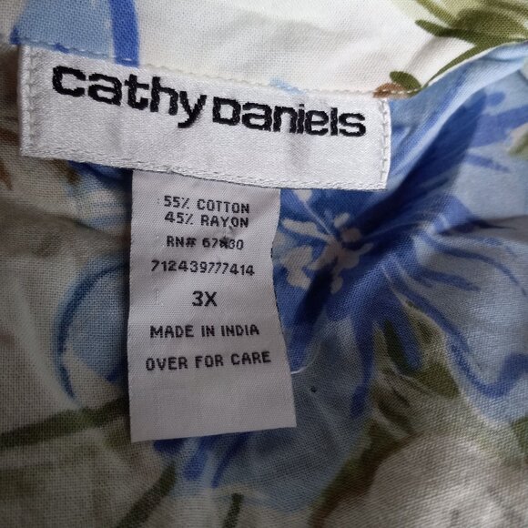 Cathy Daniels Size 3X Blouse Top Womens Floral Button Front Blue Floral Hi Low - Picture 5 of 8